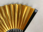 Japanese Folding Fan Sensu Vtg Black Bamboo Frame Gold Silver W/ Box 4D708