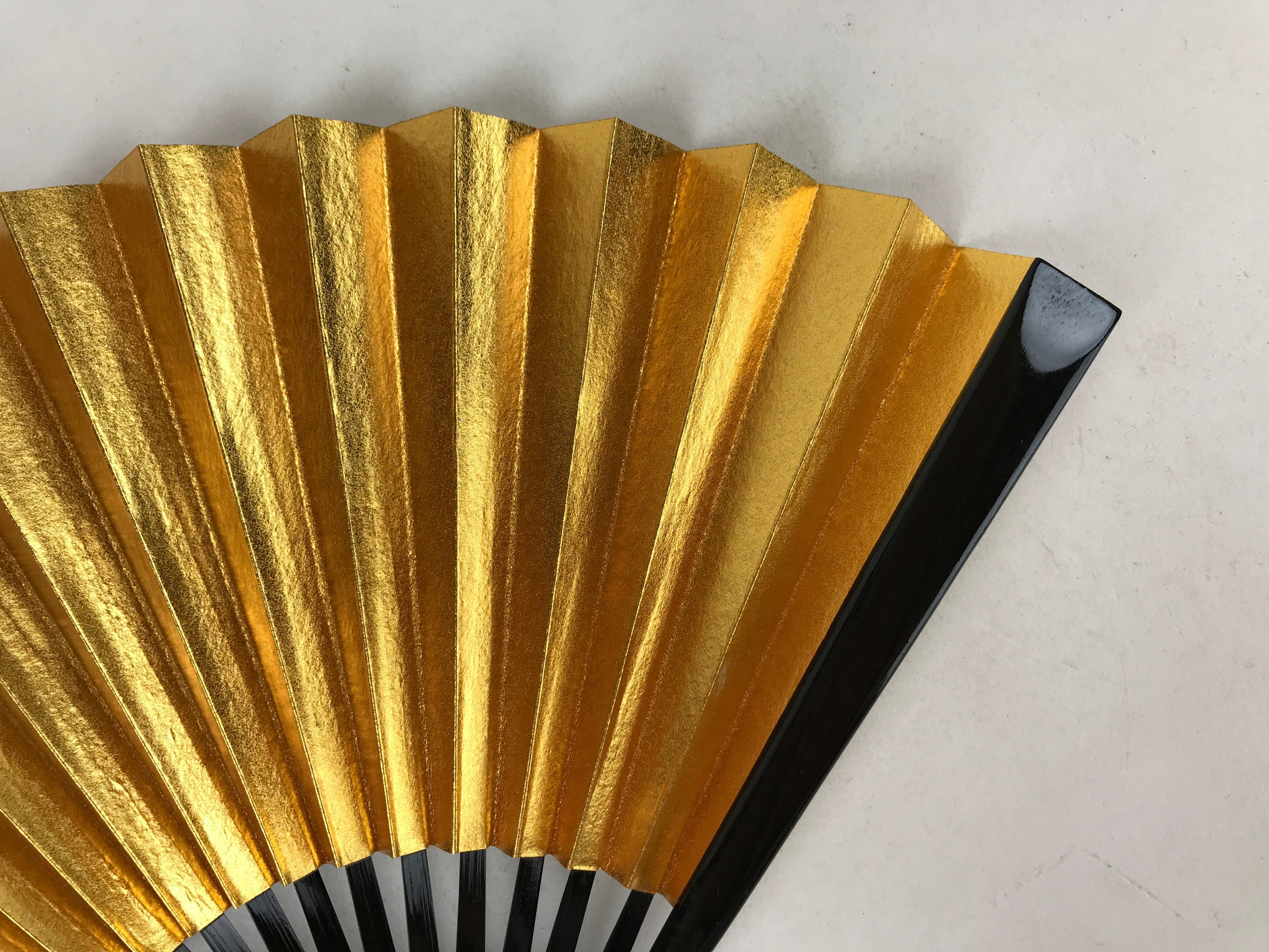 Japanese Folding Fan Sensu Vtg Black Bamboo Frame Gold Silver W/ Box 4D708