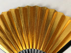 Japanese Folding Fan Sensu Vtg Black Bamboo Frame Gold Silver W/ Box 4D708