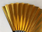 Japanese Folding Fan Sensu Vtg Black Bamboo Frame Gold Silver W/ Box 4D708