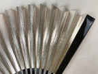 Japanese Folding Fan Sensu Vtg Black Bamboo Frame Gold Silver W/ Box 4D708