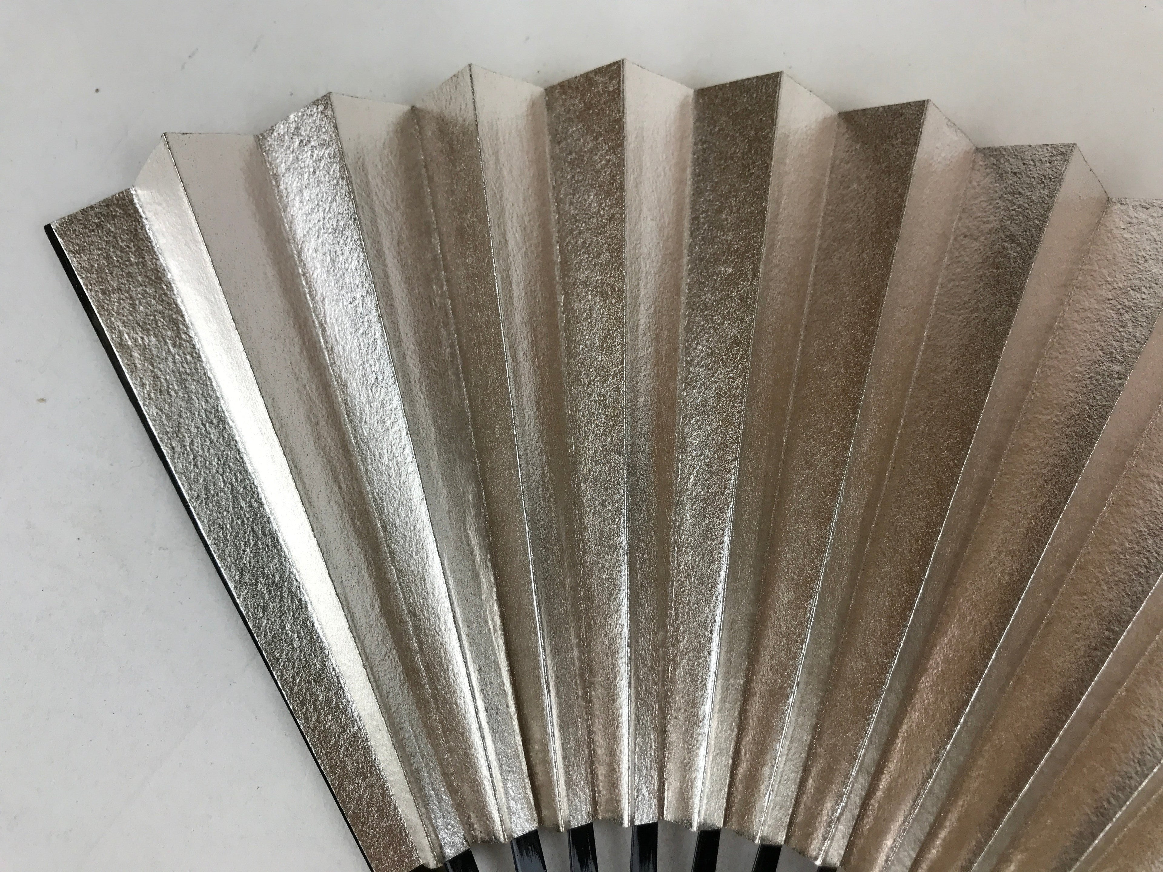 Japanese Folding Fan Sensu Vtg Black Bamboo Frame Gold Silver W/ Box 4D708