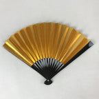 Japanese Folding Fan Sensu Vtg Black Bamboo Frame Gold Silver W/ Box 4D708
