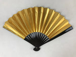 Japanese Folding Fan Sensu Vtg Black Bamboo Frame Gold Silver W/ Box 4D709