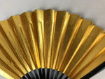 Japanese Folding Fan Sensu Vtg Black Bamboo Frame Gold Silver W/ Box 4D709