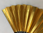 Japanese Folding Fan Sensu Vtg Black Bamboo Frame Gold Silver W/ Box 4D709