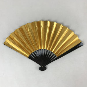 Japanese Folding Fan Sensu Vtg Black Bamboo Frame Gold Silver W/ Box 4D709