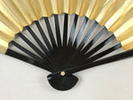 Japanese Folding Fan Sensu Vtg Black Bamboo Frame Gold Silver W/ Box 4D714