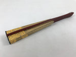 Japanese Folding Fan Sensu Vtg Dark Red Bamboo Frame Gold Foil W/ Box 4D701