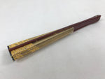 Japanese Folding Fan Sensu Vtg Dark Red Bamboo Frame Gold Foil W/ Box 4D701