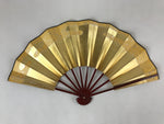Japanese Folding Fan Sensu Vtg Dark Red Bamboo Frame Gold Foil W/ Box 4D701