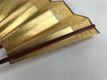 Japanese Folding Fan Sensu Vtg Dark Red Bamboo Frame Gold Foil W/ Box 4D701