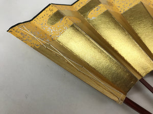 Japanese Folding Fan Sensu Vtg Dark Red Bamboo Frame Gold Foil W/ Box 4D701