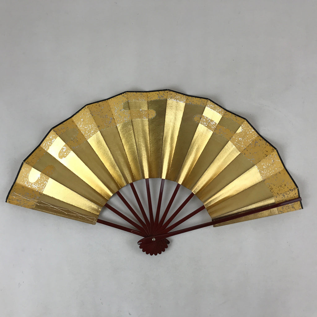 Japanese Folding Fan Sensu Vtg Dark Red Bamboo Frame Gold Foil W/ Box 4D701