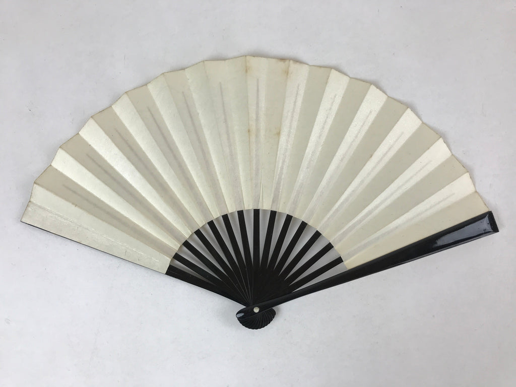 Japanese Folding Fan Sensu Vtg Lacquer Bamboo Frame Beige Nadeshiko Flower 4D742