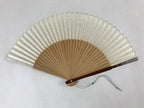 Japanese Folding Fan Sensu Vtg Lacquer Bamboo Frame Cream Green Grass 4D740