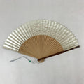 Japanese Folding Fan Sensu Vtg Lacquer Bamboo Frame Cream Green Grass 4D740