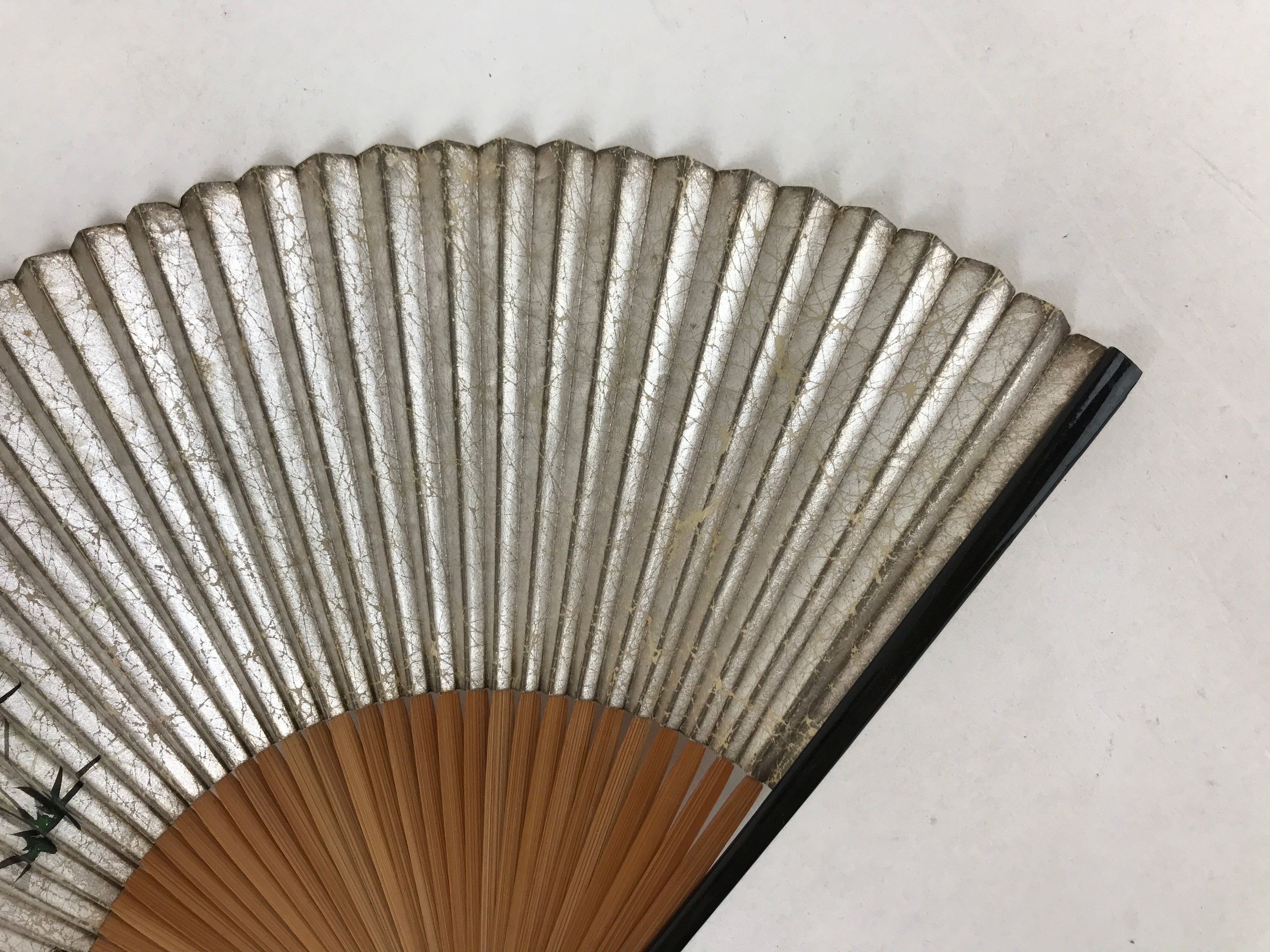 Japanese Folding Fan Sensu Vtg Lacquer Bamboo Frame Nadeshiko Flower 4D744