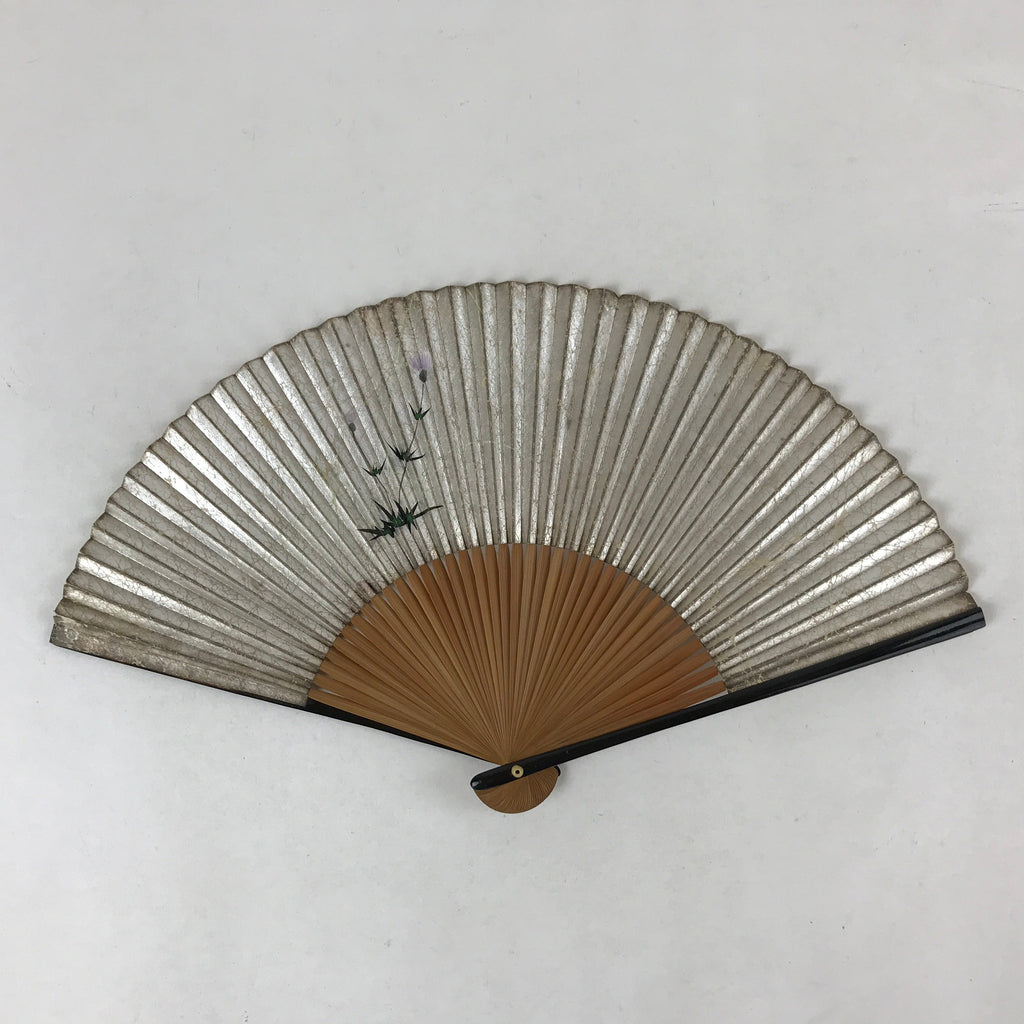Japanese Folding Fan Sensu Vtg Lacquer Bamboo Frame Nadeshiko Flower 4D744