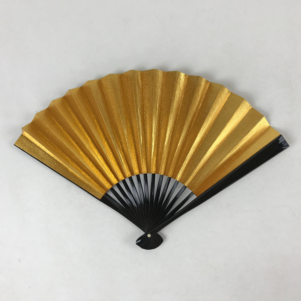 Japanese Folding Fan Sensu Vtg Lacquered Bamboo Frame Gold Silver Foil 4D767