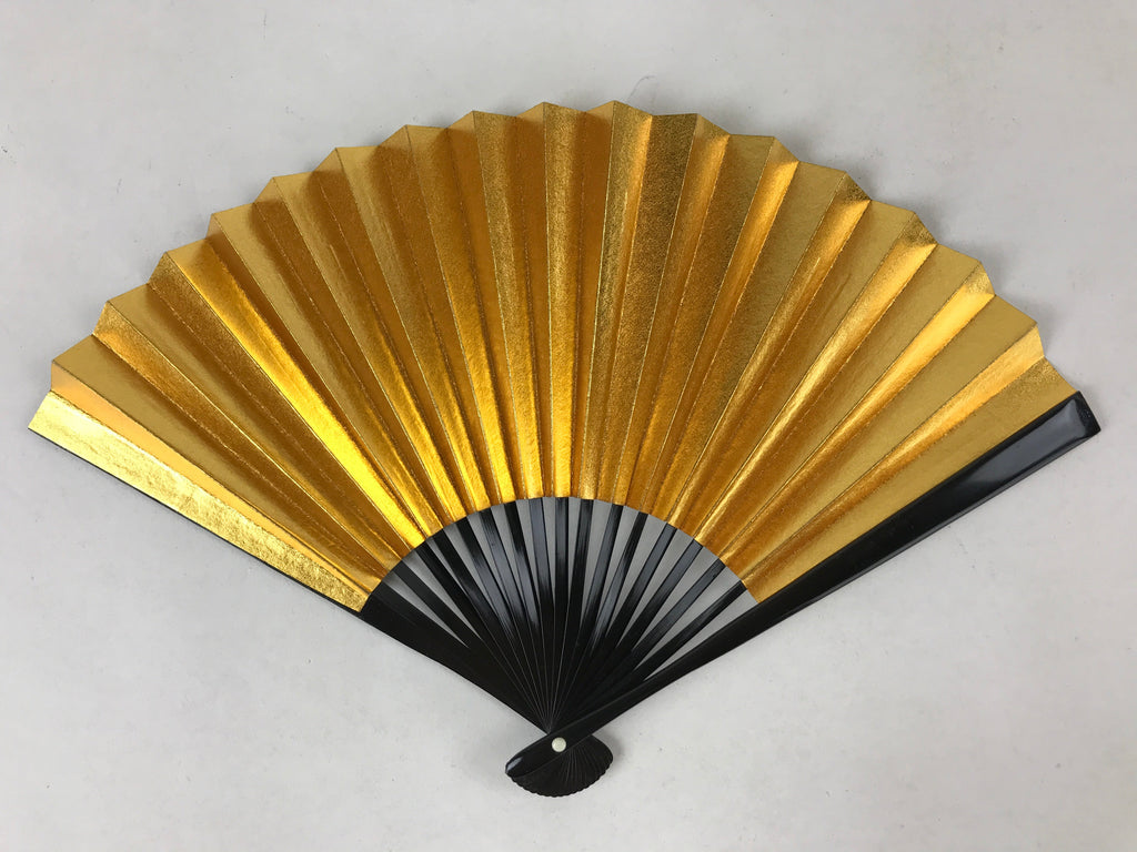 Japanese Folding Fan Sensu Vtg Lacquered Bamboo Frame Gold Silver Foil 4D768
