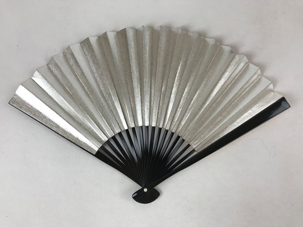 Japanese Folding Fan Sensu Vtg Lacquered Bamboo Frame Gold Silver Foil 4D768