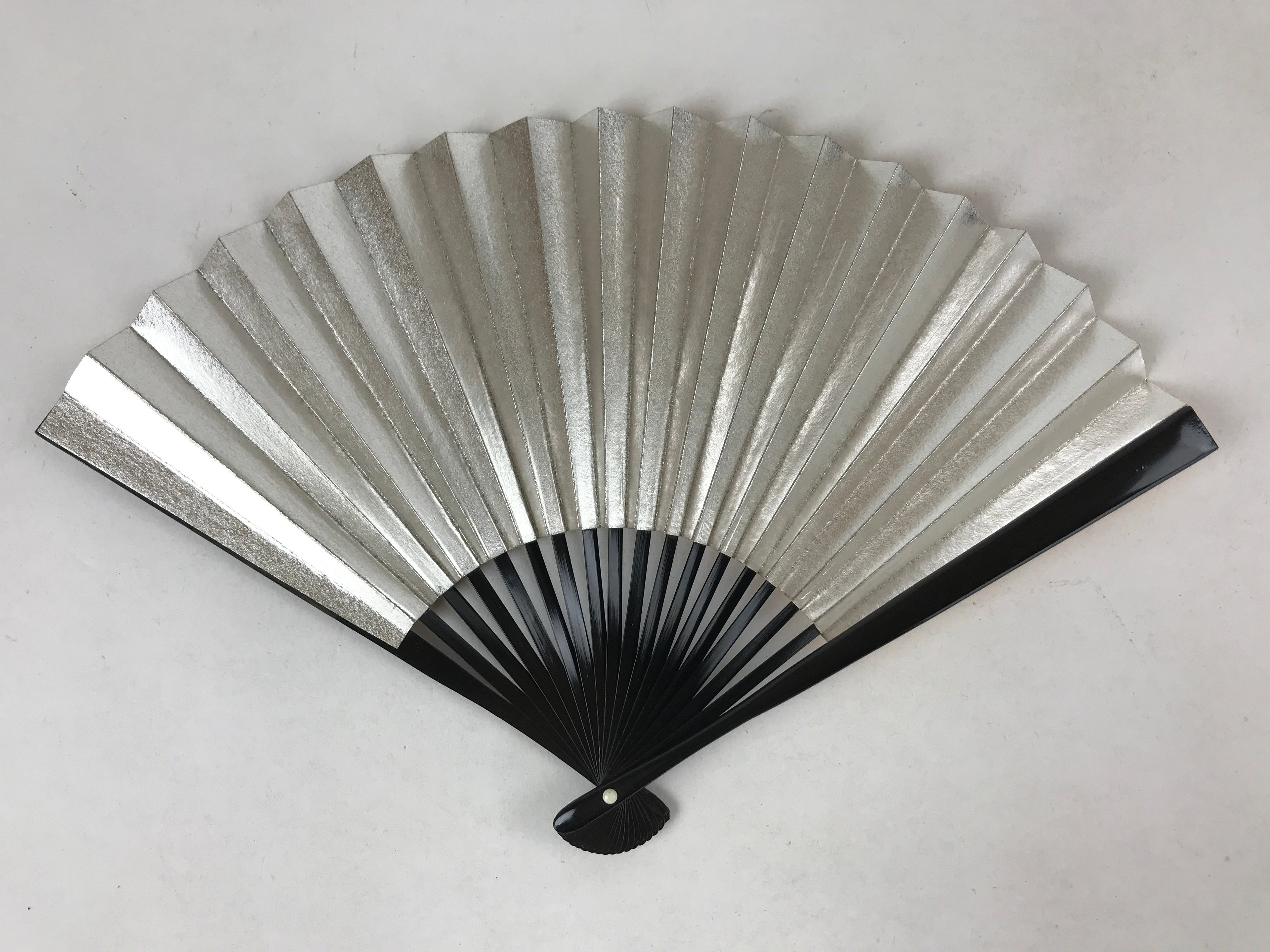 Japanese Folding Fan Sensu Vtg Lacquered Bamboo Frame Gold Silver Foil 4D768