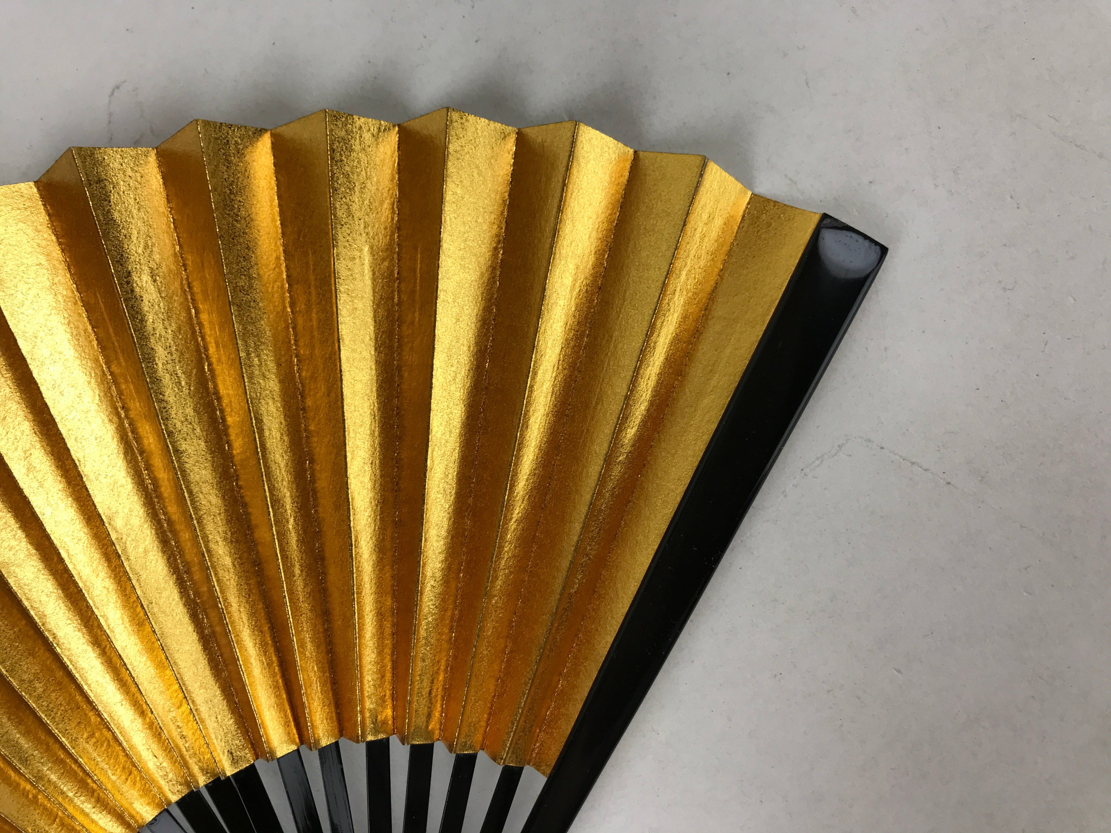 Japanese Folding Fan Sensu Vtg Lacquered Bamboo Frame Gold Silver Foil 4D768