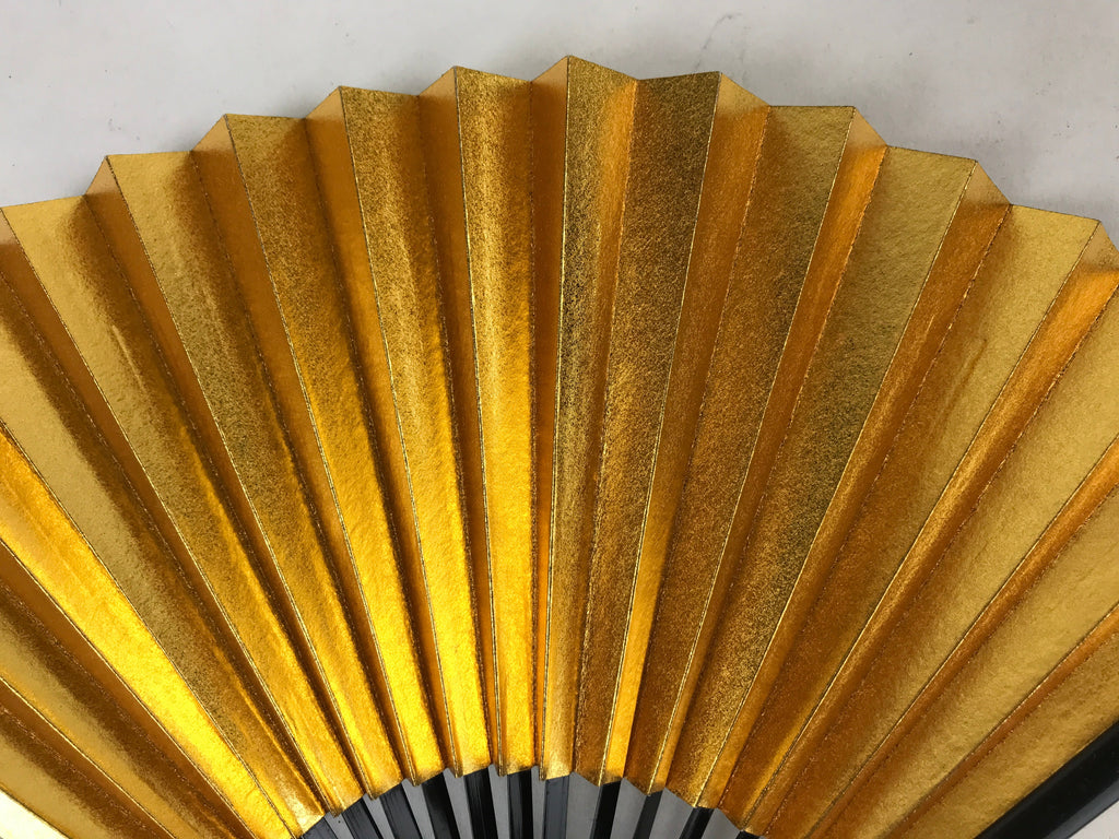 Japanese Folding Fan Sensu Vtg Lacquered Bamboo Frame Gold Silver Foil 4D768