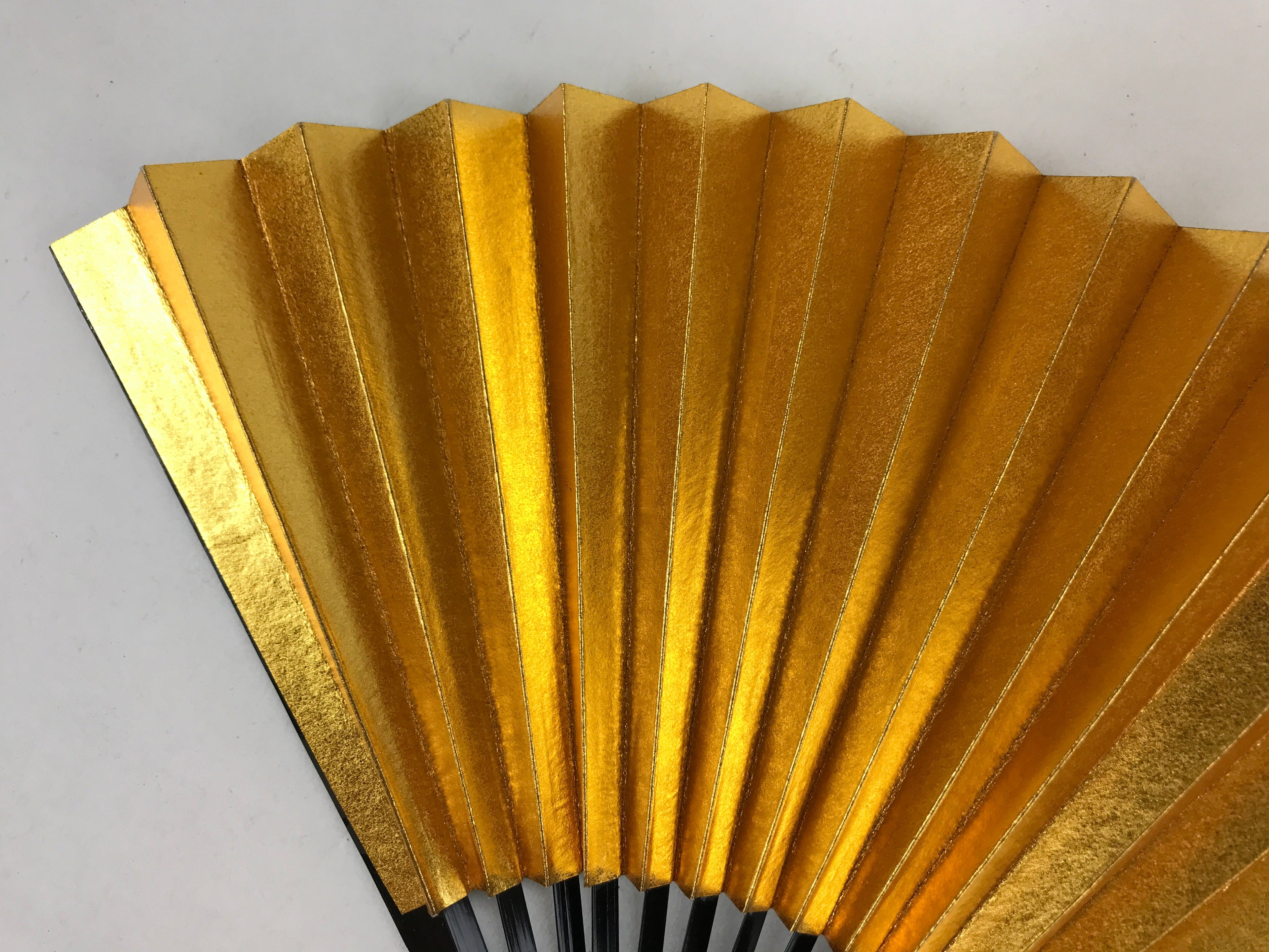 Japanese Folding Fan Sensu Vtg Lacquered Bamboo Frame Gold Silver Foil 4D768