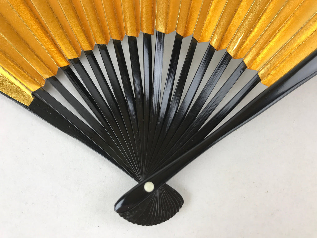 Japanese Folding Fan Sensu Vtg Lacquered Bamboo Frame Gold Silver Foil 4D768