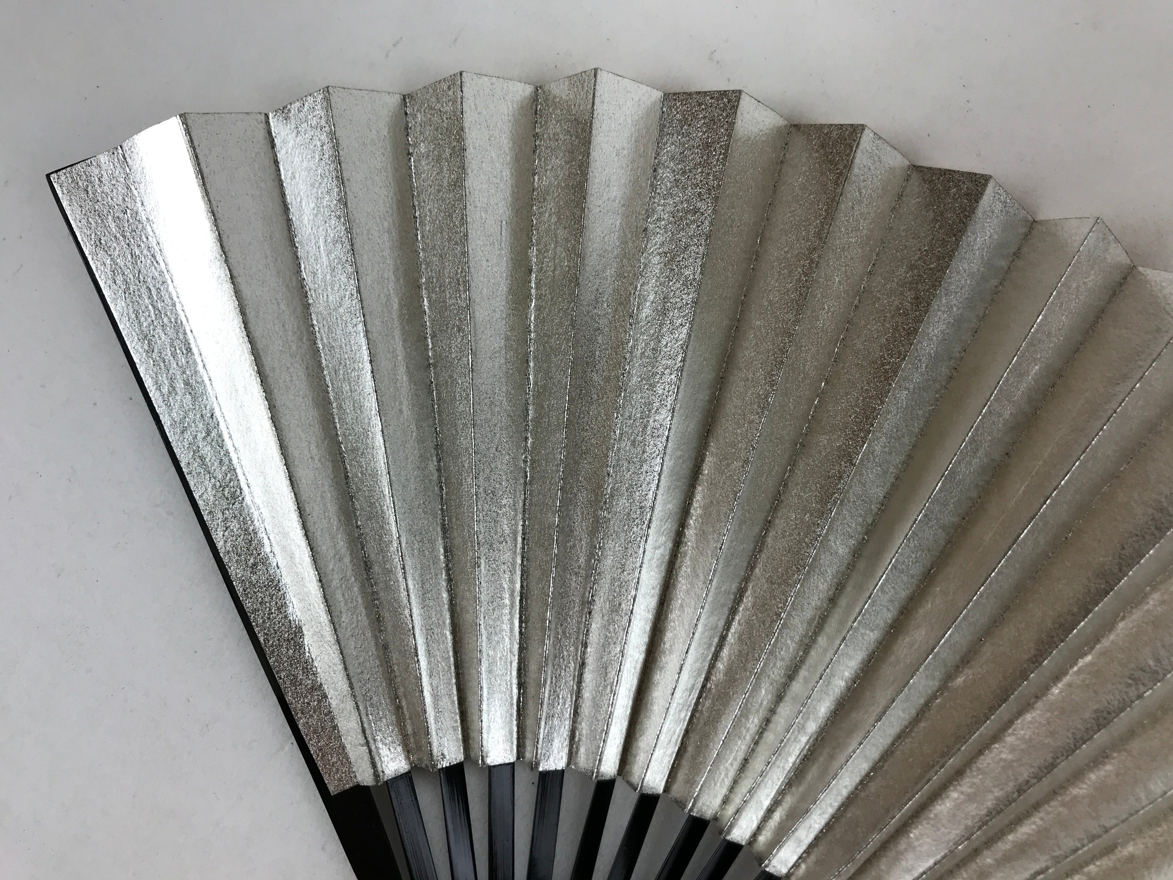 Japanese Folding Fan Sensu Vtg Lacquered Bamboo Frame Gold Silver Foil 4D768