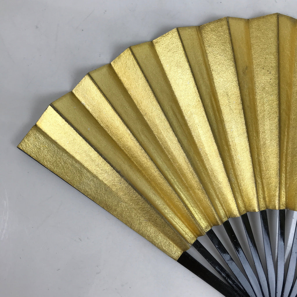 Japanese Folding Fan Sensu Vtg Lacquered Bamboo Frame Gold Silver Foil 4D805