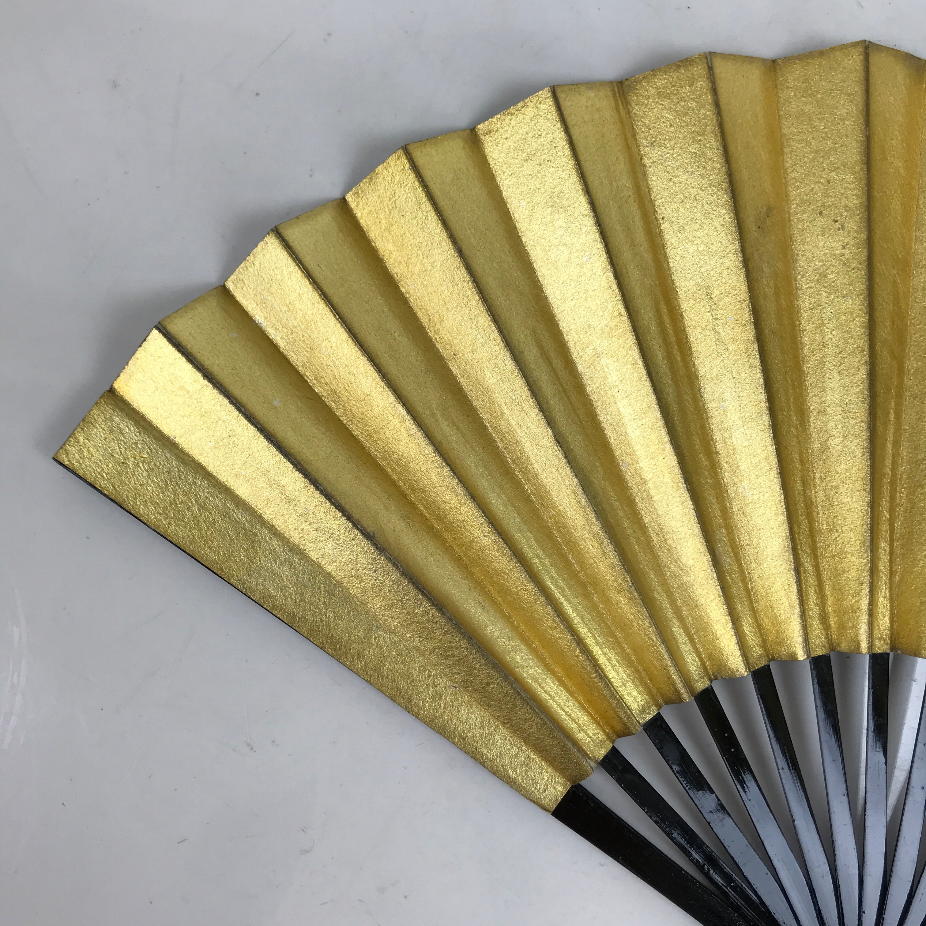 Japanese Folding Fan Sensu Vtg Lacquered Bamboo Frame Gold Silver Foil 4D805