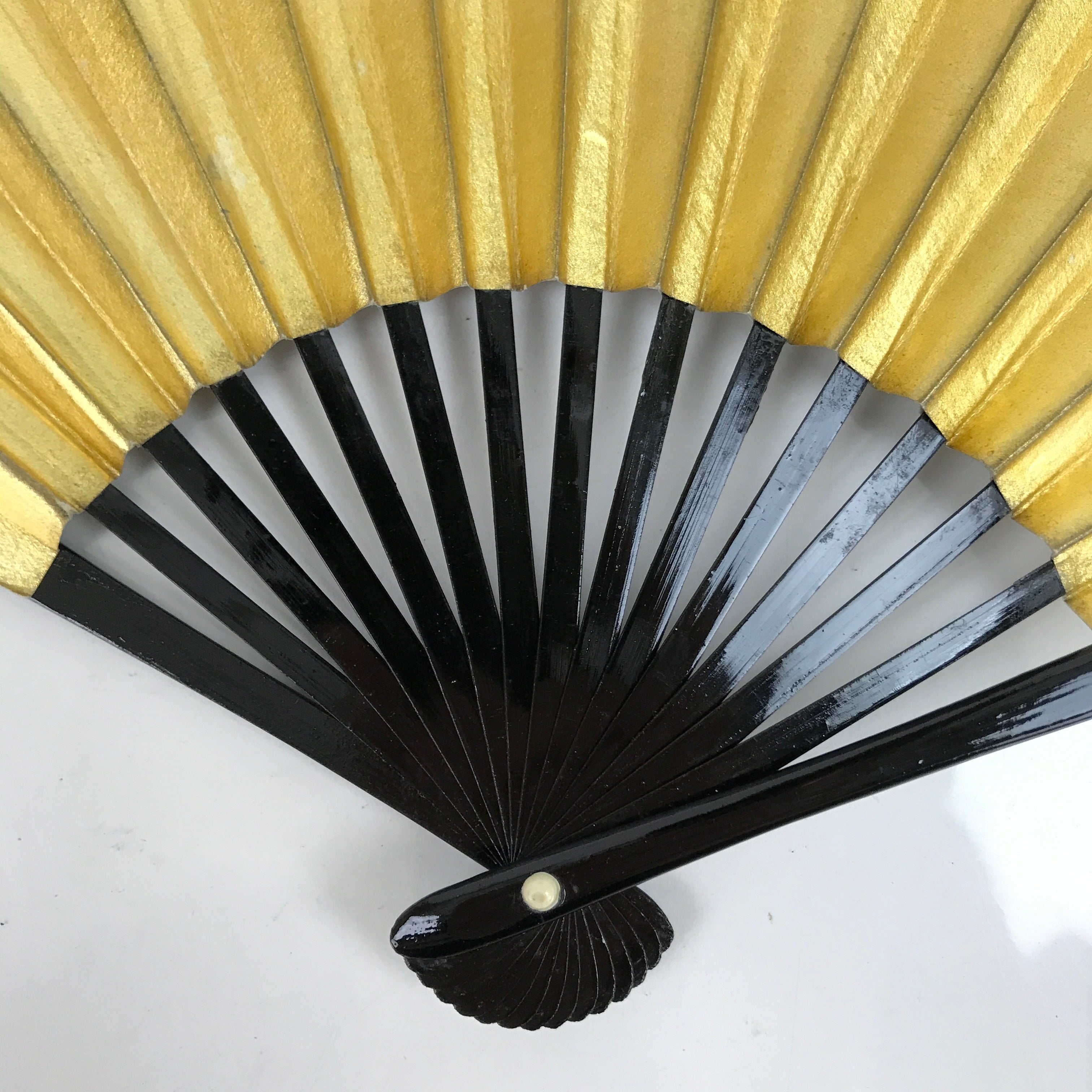 Japanese Folding Fan Sensu Vtg Lacquered Bamboo Frame Gold Silver Foil 4D805