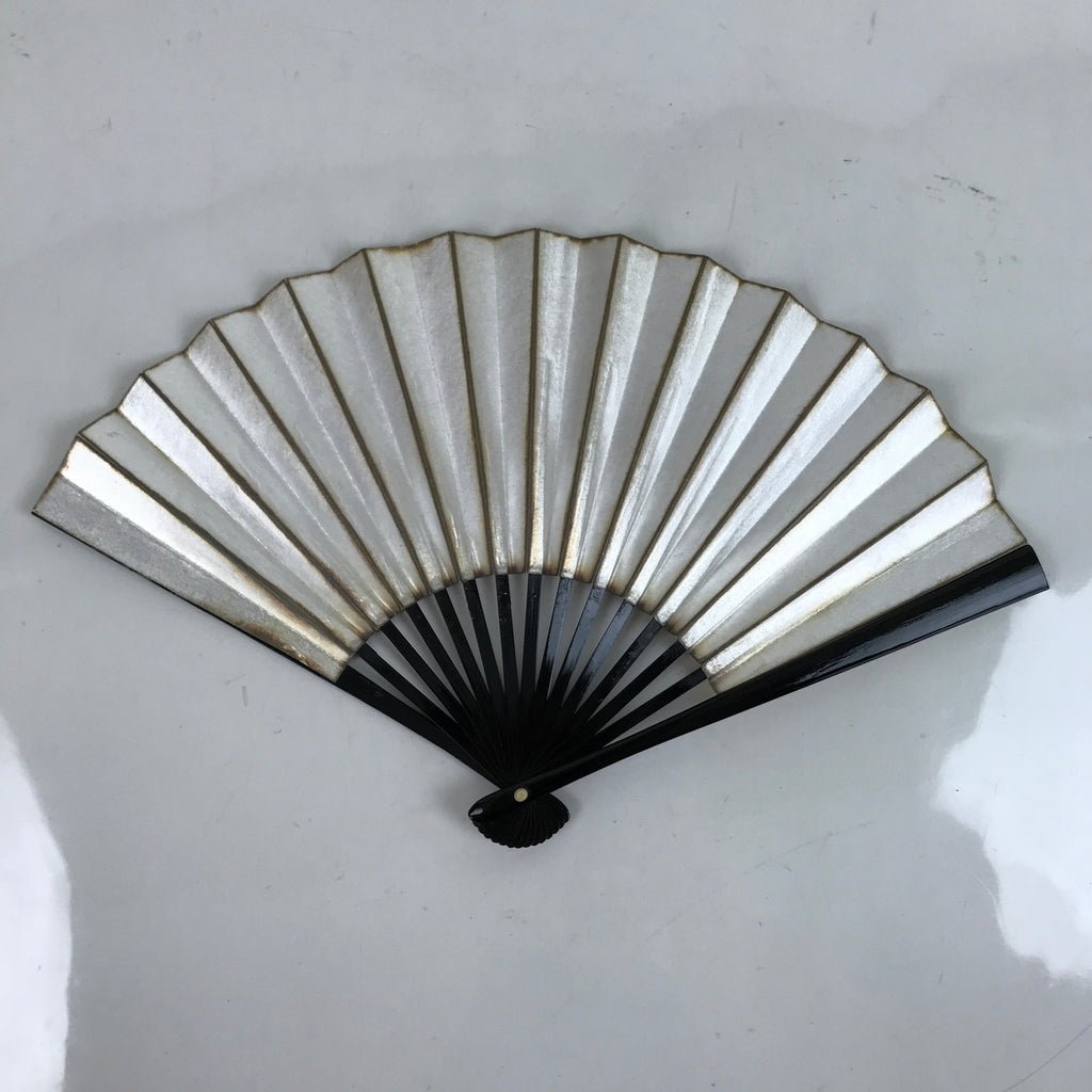 Japanese Folding Fan Sensu Vtg Lacquered Bamboo Frame Gold Silver Foil 4D805