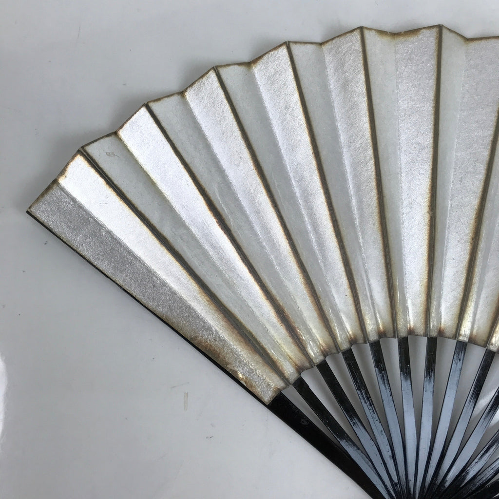 Japanese Folding Fan Sensu Vtg Lacquered Bamboo Frame Gold Silver Foil 4D805