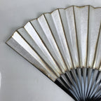 Japanese Folding Fan Sensu Vtg Lacquered Bamboo Frame Gold Silver Foil 4D805
