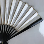 Japanese Folding Fan Sensu Vtg Lacquered Bamboo Frame Gold Silver Foil 4D805