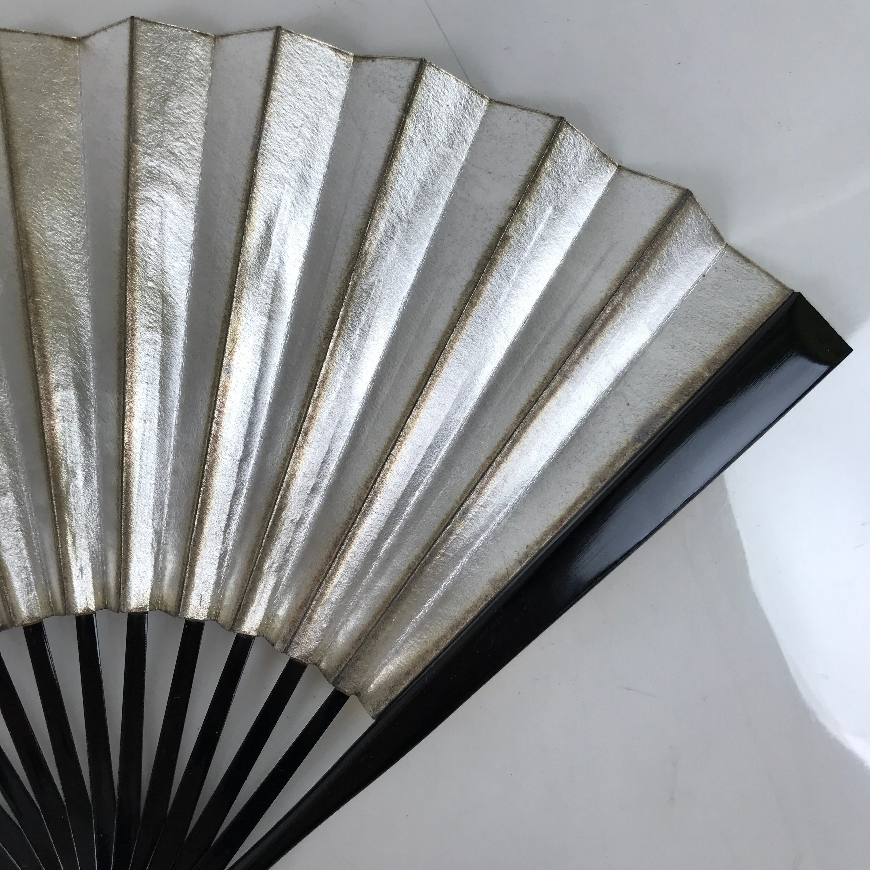 Japanese Folding Fan Sensu Vtg Lacquered Bamboo Frame Gold Silver Formal 4D822