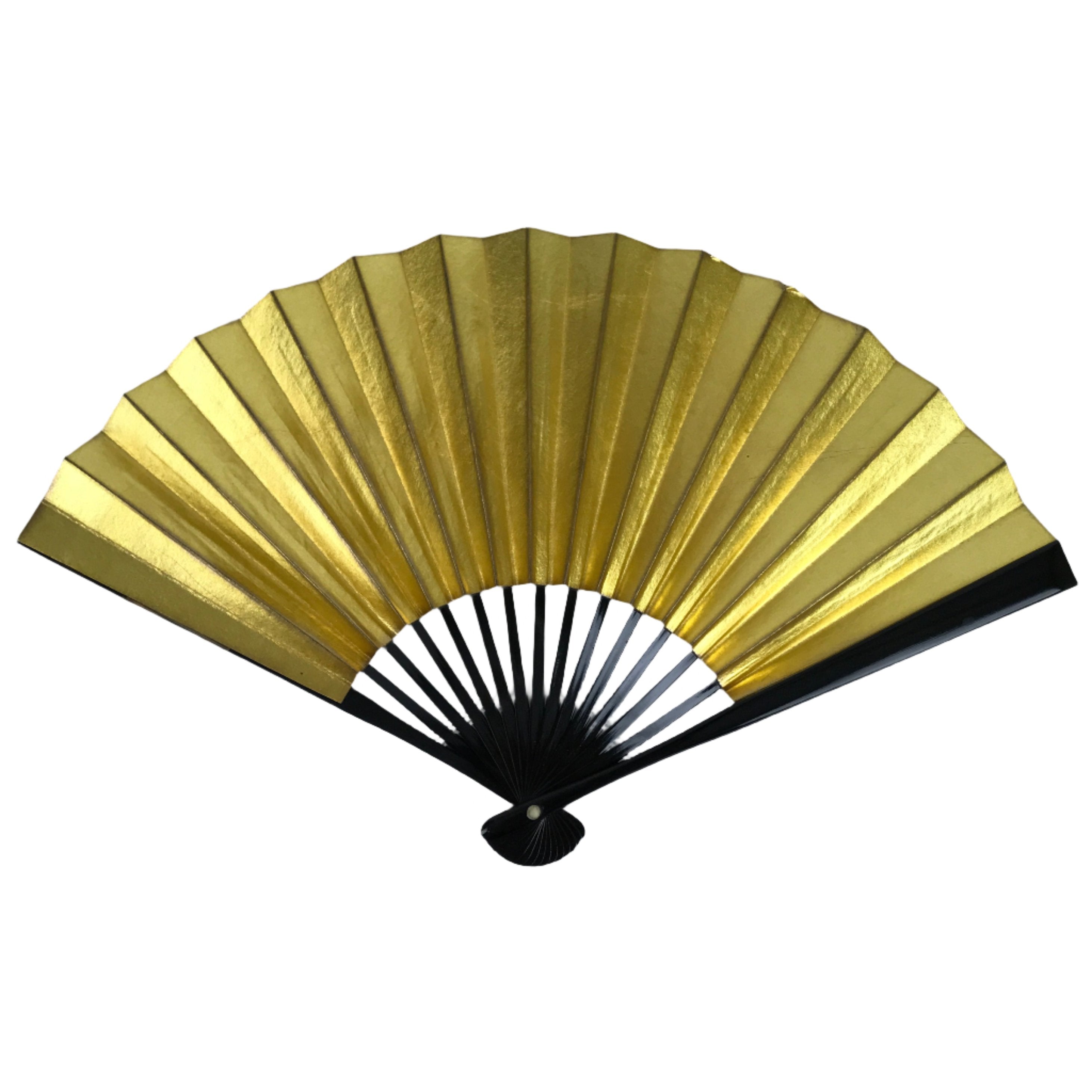 Japanese Folding Fan Sensu Vtg Lacquered Bamboo Frame Gold Silver Formal 4D822