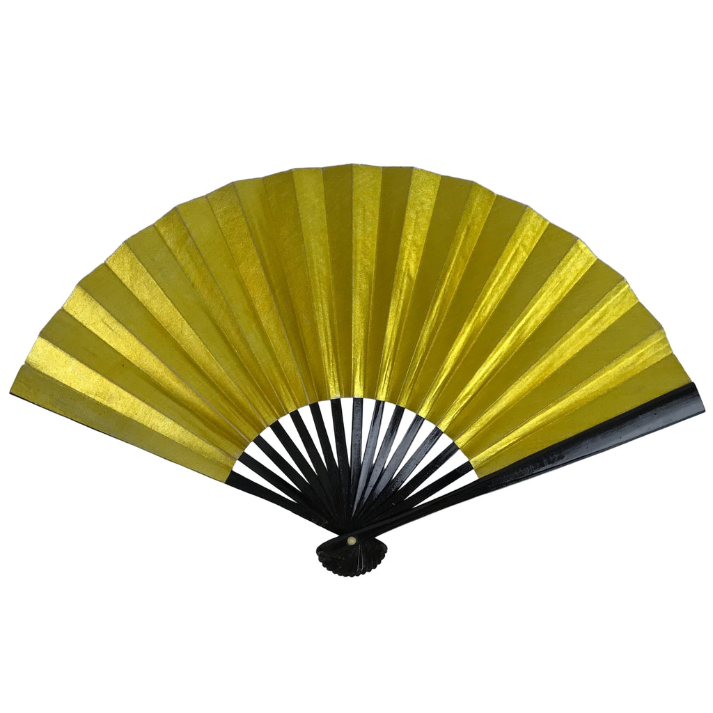 Japanese Folding Fan Sensu Vtg Lacquered Bamboo Frame Gold Silver Formal 4D859