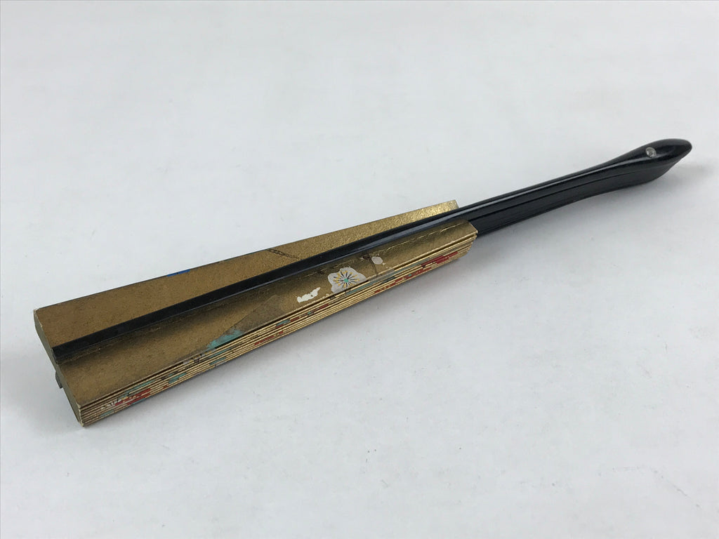 Japanese Folding Fan Shimaisen Sensu Vtg Bamboo Frame Gold Plum Blossom 4D718