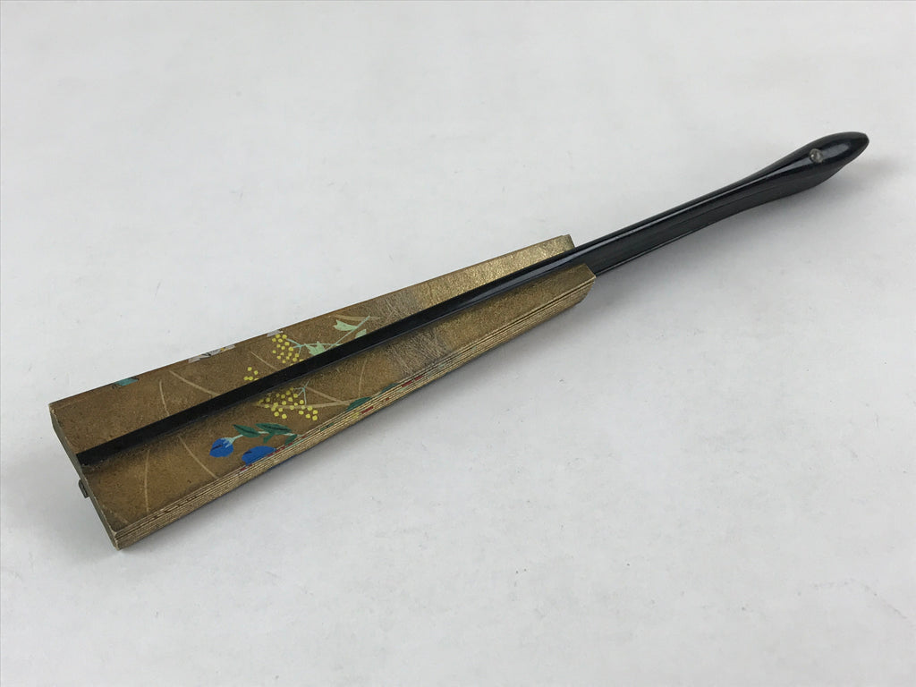 Japanese Folding Fan Shimaisen Sensu Vtg Bamboo Frame Gold Plum Blossom 4D718
