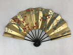 Japanese Folding Fan Shimaisen Sensu Vtg Bamboo Frame Gold Plum Blossom 4D718