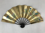 Japanese Folding Fan Shimaisen Sensu Vtg Bamboo Frame Gold Plum Blossom 4D718