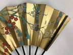 Japanese Folding Fan Shimaisen Sensu Vtg Bamboo Frame Gold Plum Blossom 4D718