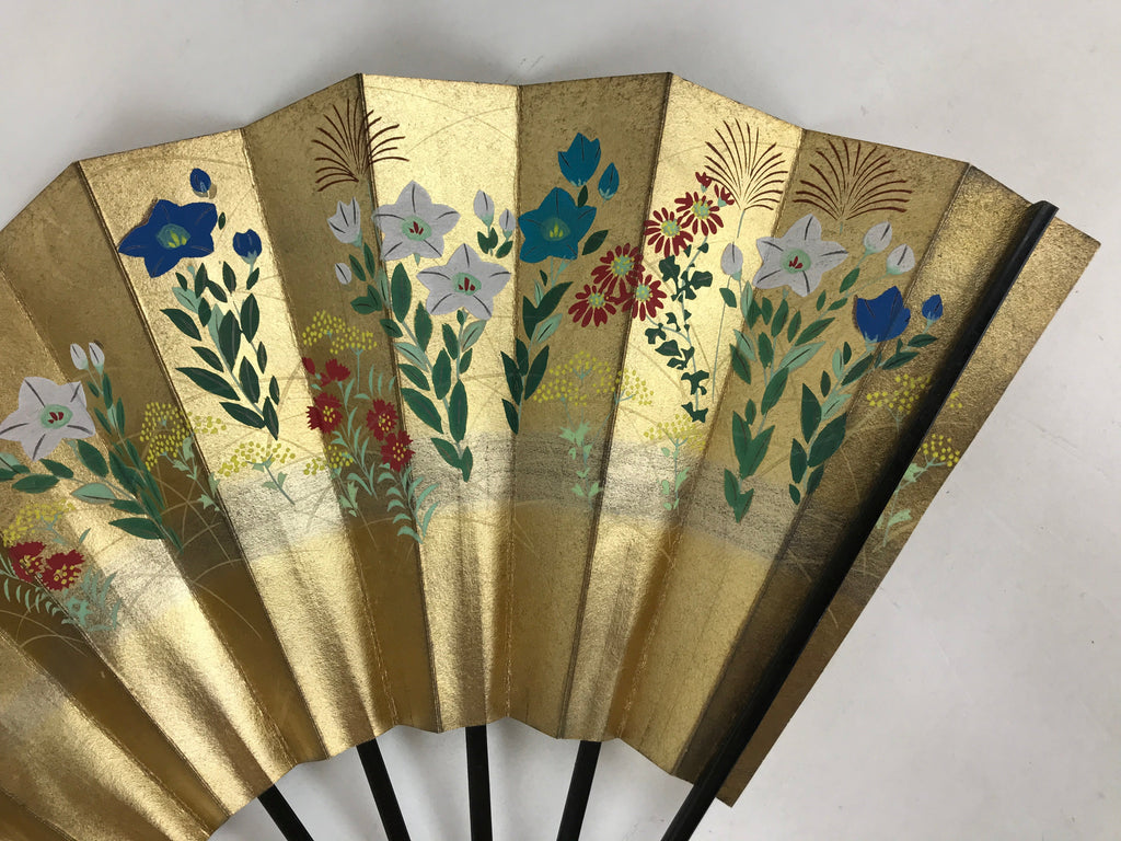 Japanese Folding Fan Shimaisen Sensu Vtg Bamboo Frame Gold Plum Blossom 4D718