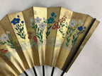 Japanese Folding Fan Shimaisen Sensu Vtg Bamboo Frame Gold Plum Blossom 4D718