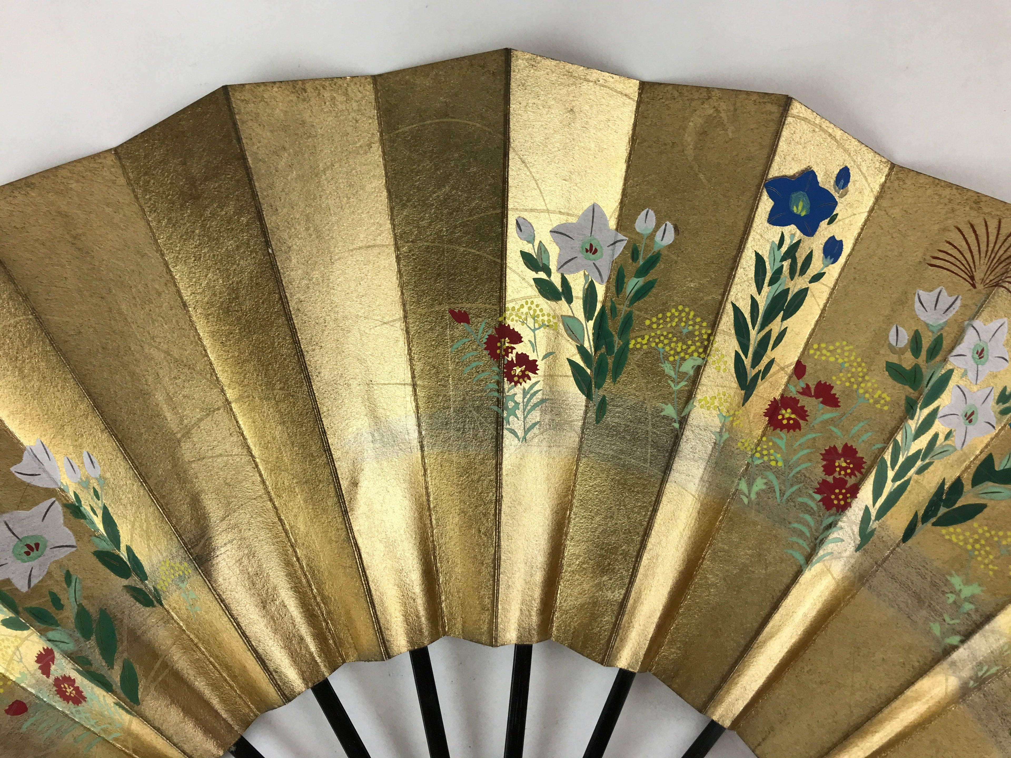 Japanese Folding Fan Shimaisen Sensu Vtg Bamboo Frame Gold Plum Blossom 4D718